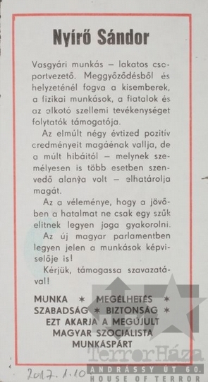 THM-PLA-2017.1.10b - MSZMP election flyer, 1990