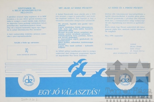 THM-PLA-2017.1.20.2b -  SZDSZ election flyer, 1990