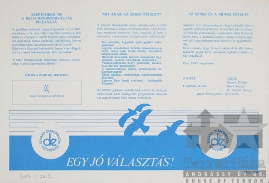 THM-PLA-2017.1.20.3b -  SZDSZ election flyer, 1990