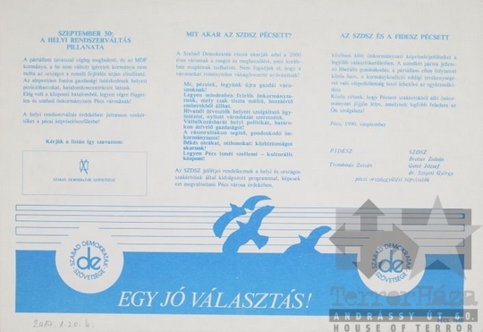 THM-PLA-2017.1.20.4b -  SZDSZ election flyer, 1990