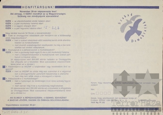 THM-PLA-2017.1.21b - SZDSZ election flyer, 1989