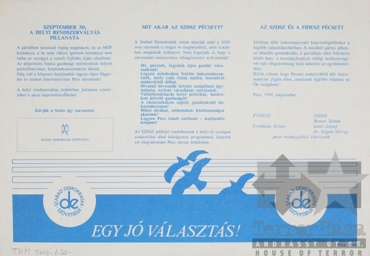 THM-PLA-2017.1.30b - SZDSZ election flyer, 1990