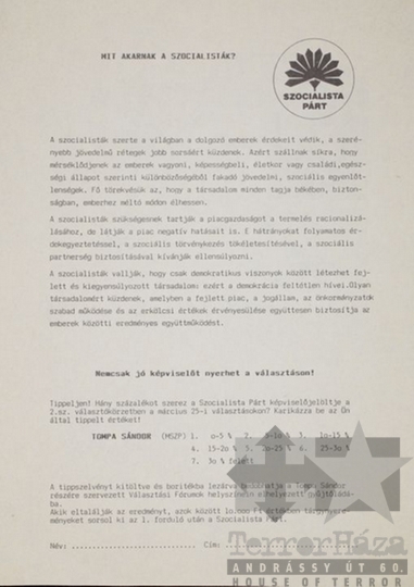 THM-PLA-2017.1.41a - MSZP election flyer, 1990
