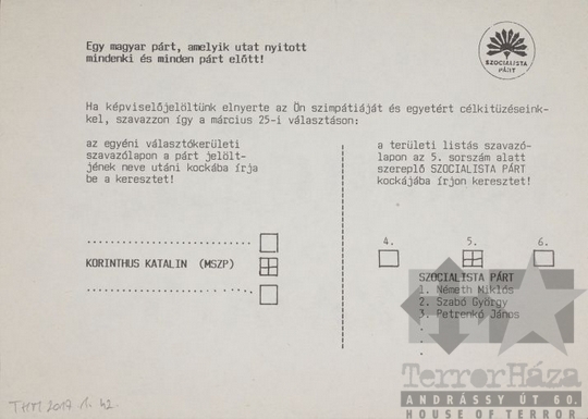 THM-PLA-2017.1.42b - MSZP election flyer, 1990