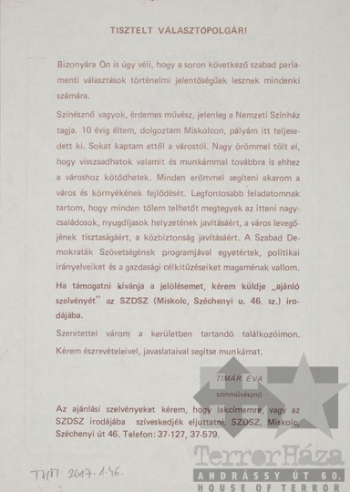 THM-PLA-2017.1.46b - SZDSZ election flyer, 1990