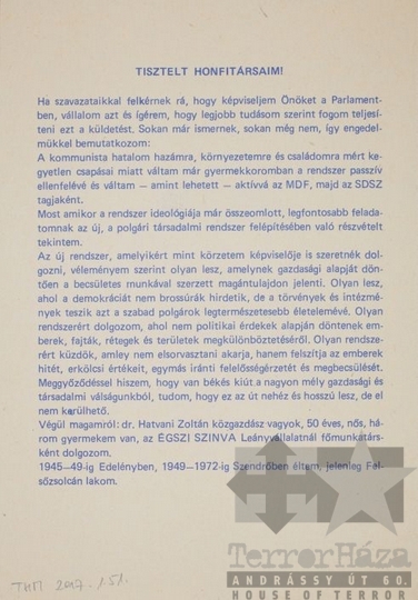 THM-PLA-2017.1.51b - SZDSZ election flyer, 1990