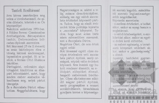 THM-PLA-2017.1.8b - MSZP election flyer, 1990