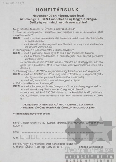 THM-PLA-2017.8.28Tb - SZDSZ election flyer, 1990