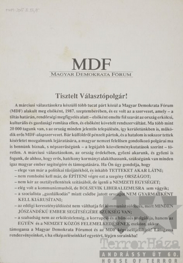 THM-PLA-2017.8.54Tb - MDF election flyer, 1990