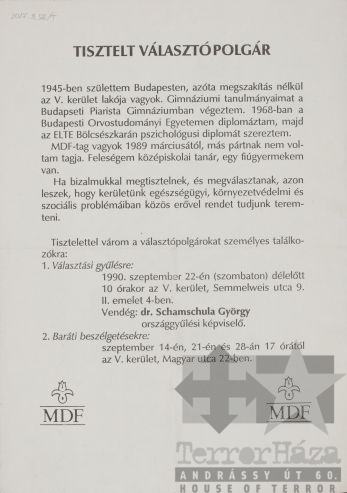 THM-PLA-2017.8.58Tb - MDF election flyer, 1990