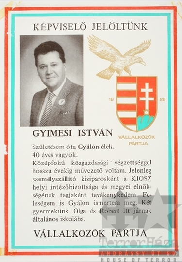 THM-PLA-2019.15.4 - Vállalkozók Pártja election poster, 1990