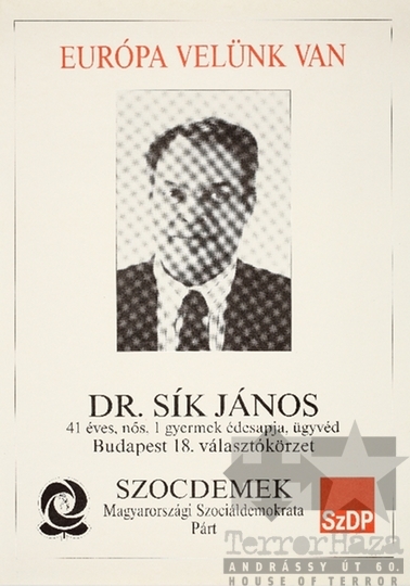 THM-PLA-2019.8.27 - SZDP election poster, 1990